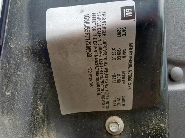 1G8AJ55F77Z200529 - 2007 SATURN ION LEVEL SILVER photo 10