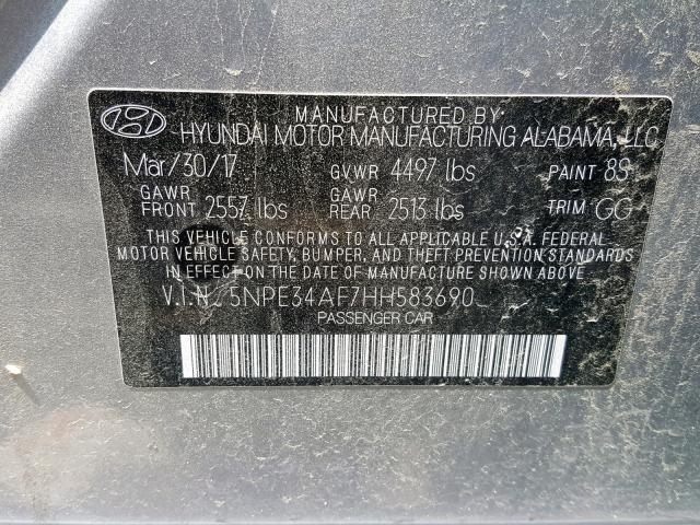 5NPE34AF7HH583690 - 2017 HYUNDAI SONATA SPO SILVER photo 10