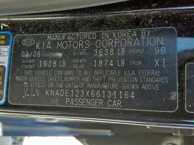 KNADE123X66131164 - 2006 KIA RIO BLACK photo 10