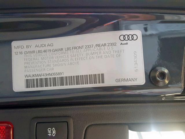 WAUKMAF43HN055891 - 2017 AUDI A4 ULTRA P GRAY photo 10