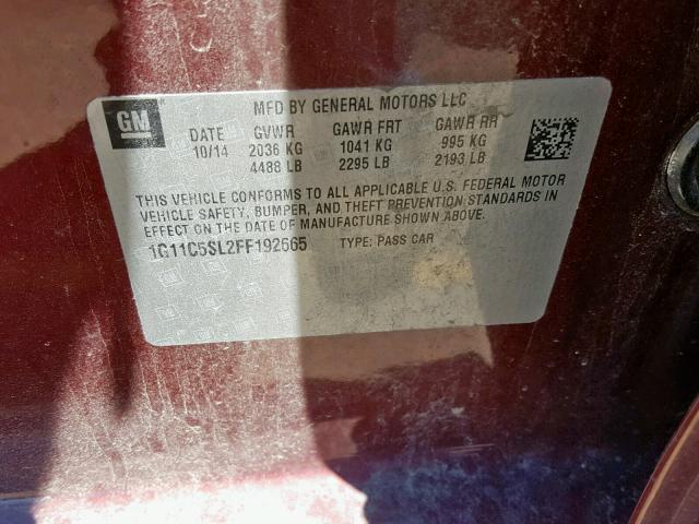 1G11C5SL2FF192665 - 2015 CHEVROLET MALIBU 1LT 红色 照片 10