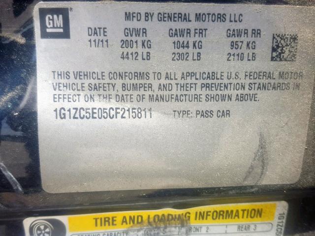 1G1ZC5E05CF215811 - 2012 CHEVROLET MALIBU 1LT 黑色 照片 10