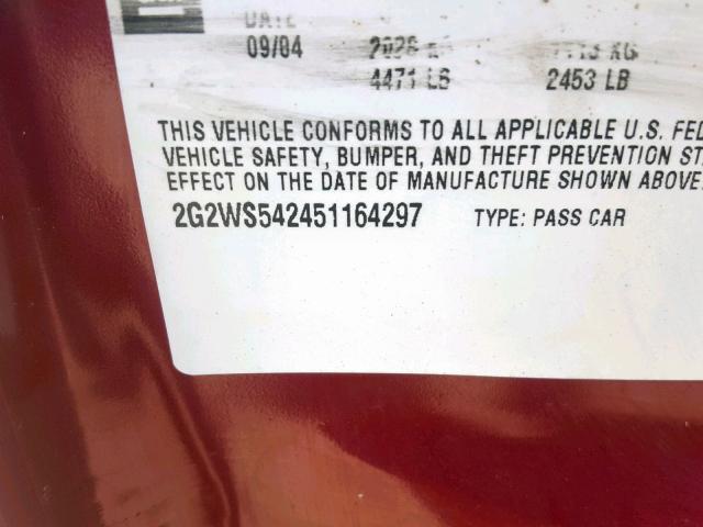 2G2WS542451164297 - 2005 PONTIAC GRAND PRIX RED photo 10