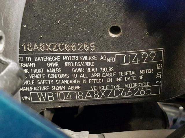 WB10418A8XZC66265 - 1999 BMW R1100 RT TURQUOISE photo 10