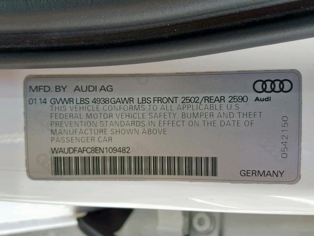 WAUDFAFC8EN109482 - 2014 AUDI A6 PREMIUM WHITE photo 10