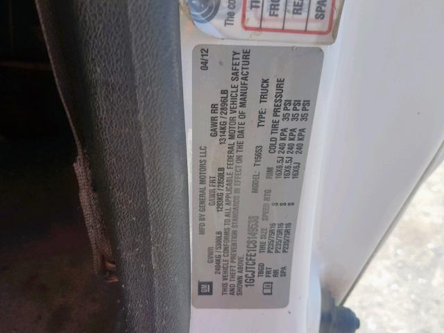 1GCJTCFE1C8149538 - 2012 CHEVROLET COLORADO L WHITE photo 10