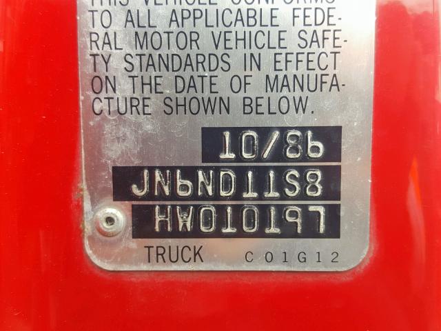 JN6ND11S8HW010197 - 1987 NISSAN D21 SHORT RED photo 10