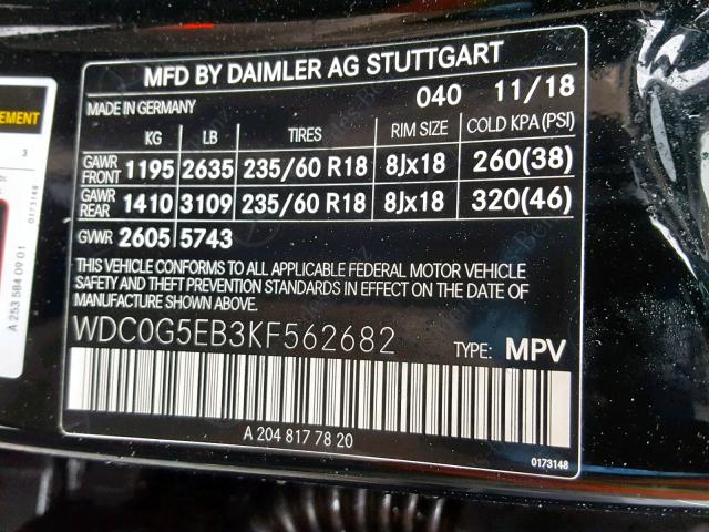 WDC0G5EB3KF562682 - 2019 MERCEDES-BENZ GLC 350E BLACK photo 10