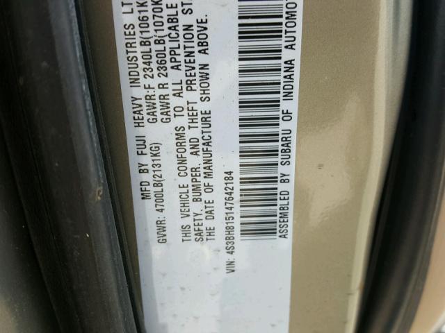 4S3BH815147642184 - 2004 SUBARU LEGACY OUT GRAY photo 10