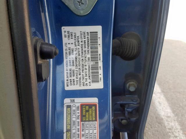 JHMZE2H53AS032269 - 2010 HONDA INSIGHT LX BLUE photo 10