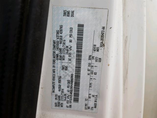 1FDXE45S36HA86086 - 2006 FORD BOX TRUCK WHITE photo 10