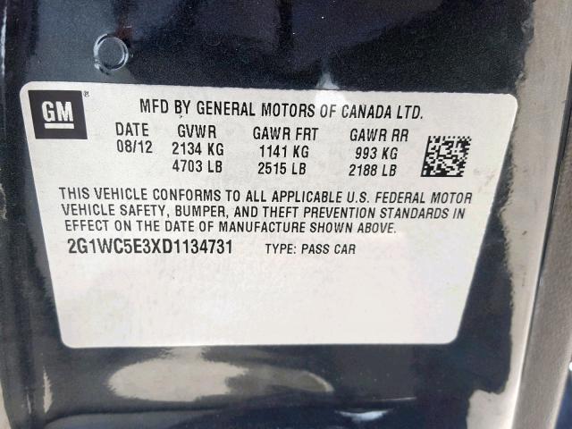 2G1WC5E3XD1134731 - 2013 CHEVROLET IMPALA LTZ BLACK photo 10