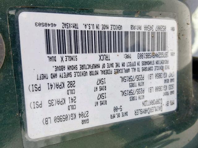 1B7GG2AN9YS661803 - 2000 DODGE DAKOTA QUA GREEN photo 10