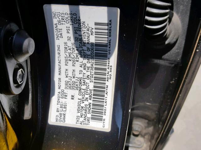 5TDZT38A21S050698 - 2001 TOYOTA SEQUOIA LI BLACK photo 10