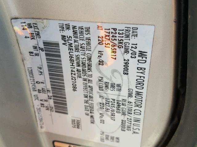 5LMEU68H14ZJ21086 - 2004 LINCOLN AVIATOR 银色 照片 10