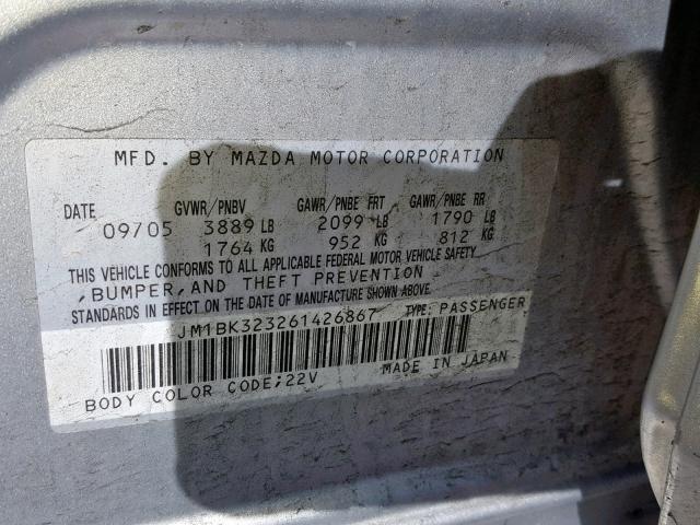 JM1BK323261426867 - 2006 MAZDA 3 S SILVER photo 10