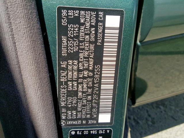 WDBJF72F2VA158255 - 1997 MERCEDES-BENZ E 420 GREEN photo 10