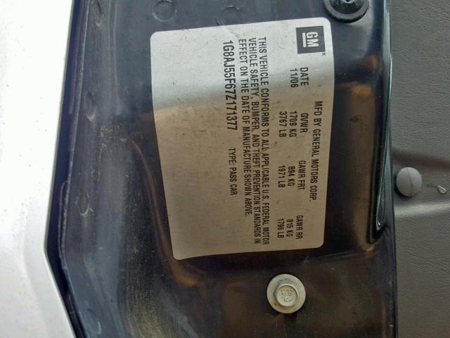 1G8AJ55F67Z171377 - 2007 SATURN ION LEVEL SILVER photo 10