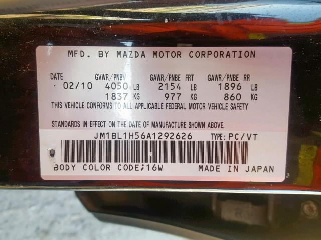 JM1BL1H56A1292626 - 2010 MAZDA 3 S BLACK photo 10