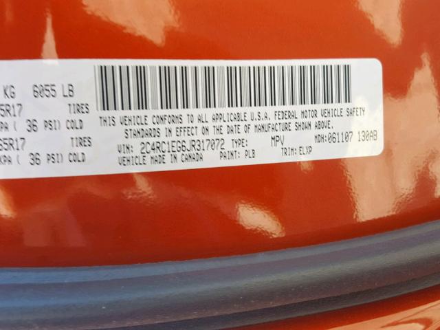 2C4RC1EG6JR317072 - 2018 CHRYSLER PACIFICA T ORANGE photo 10