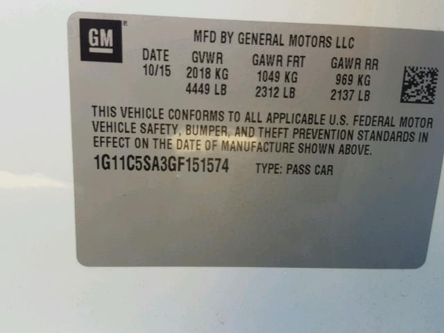 1G11C5SA3GF151574 - 2016 CHEVROLET MALIBU LIM 白色 照片 10