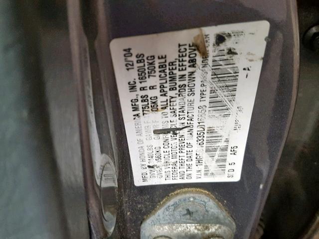 1HGES16335L016658 - 2005 HONDA CIVIC DX V GRAY photo 10