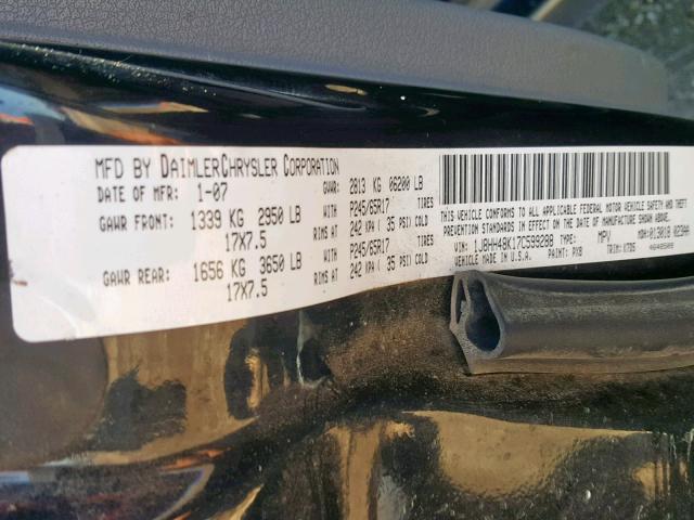 1J8HH48K17C599288 - 2007 JEEP COMMANDER BLACK photo 10