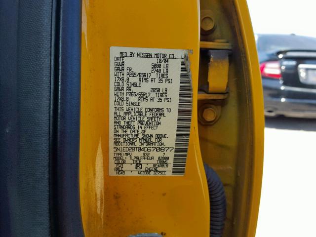 5N1ED28T04C670877 - 2004 NISSAN XTERRA XE YELLOW photo 10