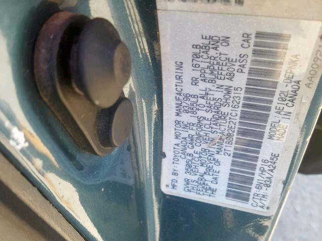 2T1BB02E2TC162315 - 1996 TOYOTA COROLLA DX GREEN photo 10