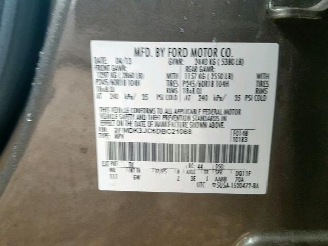 2FMDK3JC6DBC21088 - 2013 FORD EDGE SEL BROWN photo 10