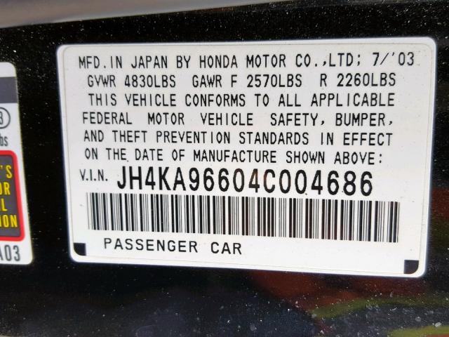 JH4KA96604C004686 - 2004 ACURA 3.5RL BLACK photo 10