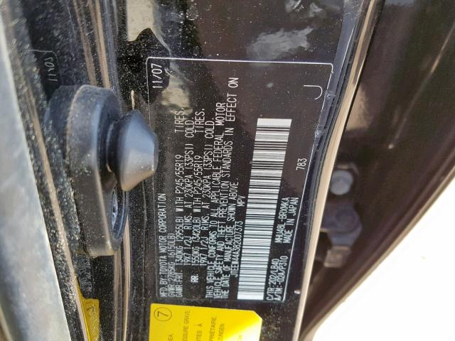 JTEEW44A382007373 - 2008 TOYOTA HIGHLANDER BLACK photo 10