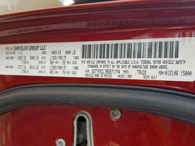 3D7TP2CL7BG571774 - 2011 DODGE RAM 2500 RED photo 10