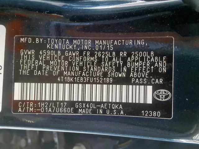 4T1BK1EB3FU152189 - 2015 TOYOTA AVALON XLE CHARCOAL photo 10