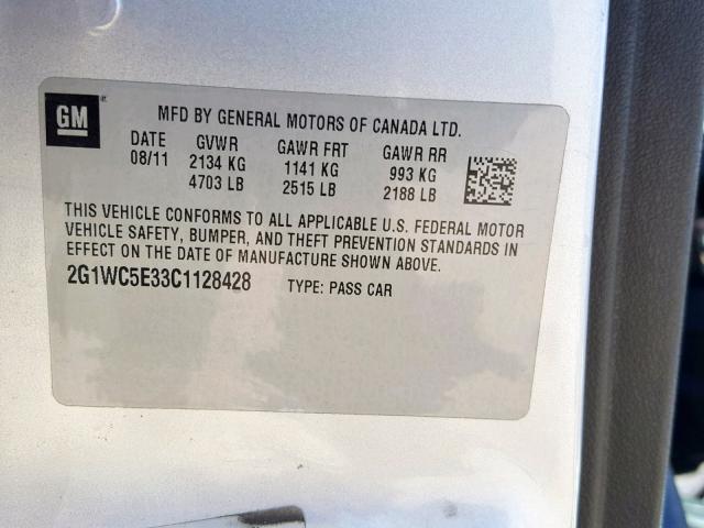 2G1WC5E33C1128428 - 2012 CHEVROLET IMPALA LTZ SILVER photo 10