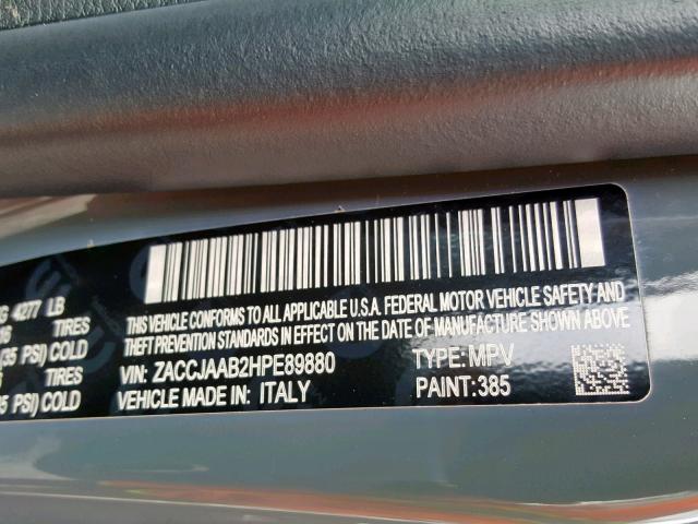 ZACCJAAB2HPE89880 - 2017 JEEP RENEGADE S GRAY photo 10