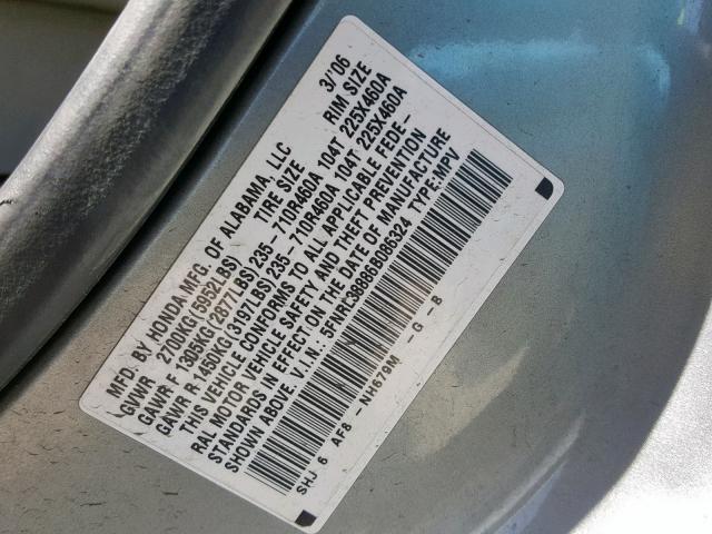 5FNRL38886B086324 - 2006 HONDA ODYSSEY TO GRAY photo 10