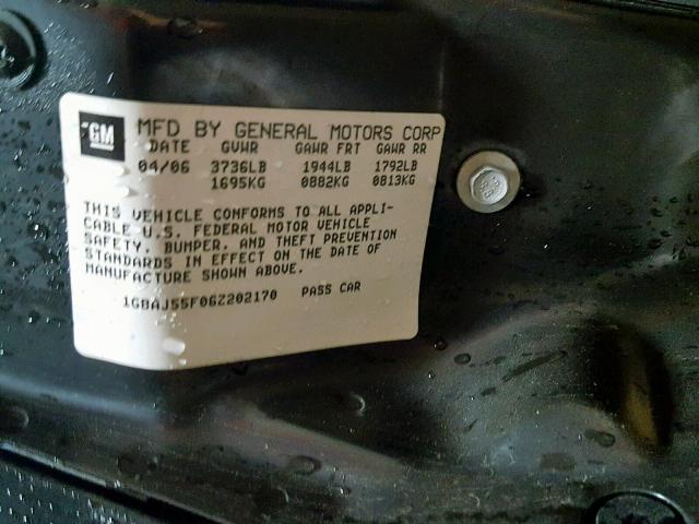 1G8AJ55F06Z202170 - 2006 SATURN ION LEVEL BLACK photo 10