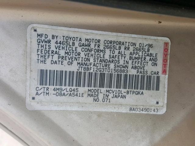 JT8BF12G3T0156883 - 1996 LEXUS ES 300 TAN photo 10