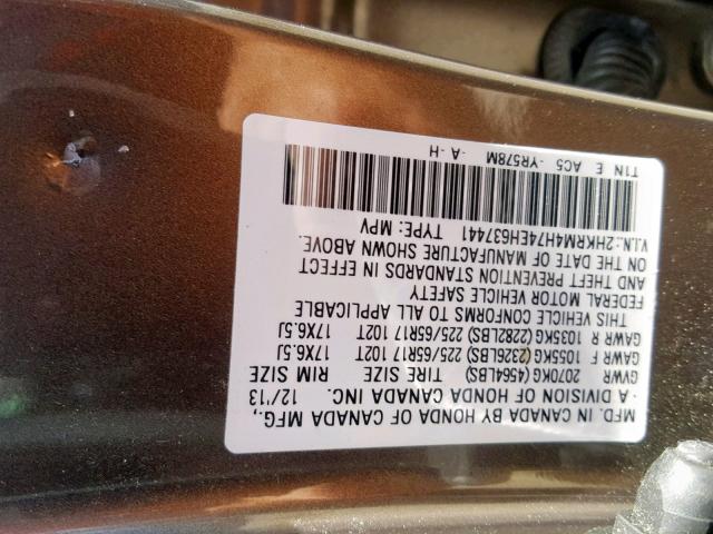 2HKRM4H74EH637441 - 2014 HONDA CR-V EXL BROWN photo 10