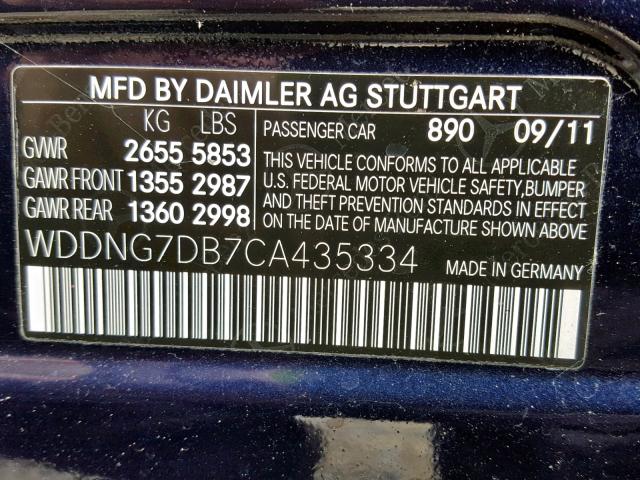 WDDNG7DB7CA435334 - 2012 MERCEDES-BENZ S 550 BLUE photo 10