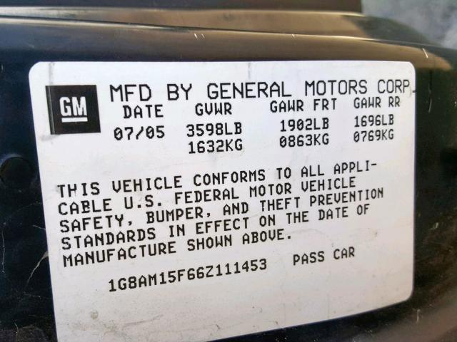 1G8AM15F66Z111453 - 2006 SATURN ION LEVEL WHITE photo 10