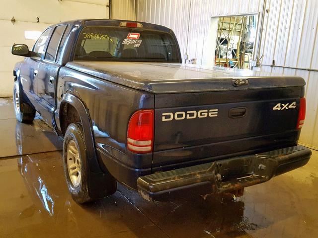 1B7HG38N52S715489 - 2002 DODGE DAKOTA QUA BLUE photo 3