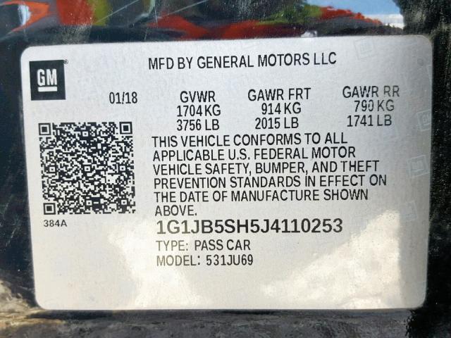 1G1JB5SH5J4110253 - 2018 CHEVROLET SONIC LS BLACK photo 10