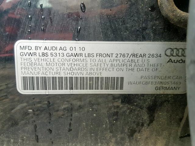 WAUFGBFB3AN051469 - 2010 AUDI A6 PREMIUM BLACK photo 10