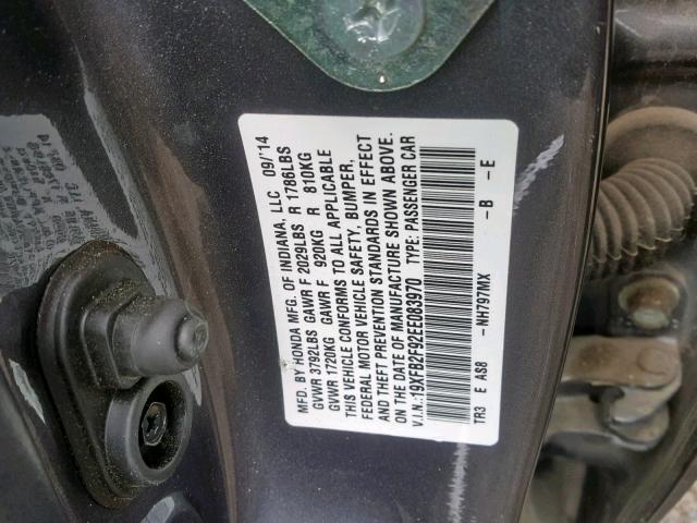 19XFB2F92EE083970 - 2014 HONDA CIVIC EXL GRAY photo 10