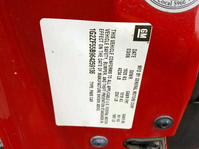 1G2ZF55B964259136 - 2006 PONTIAC G6 SE RED photo 10