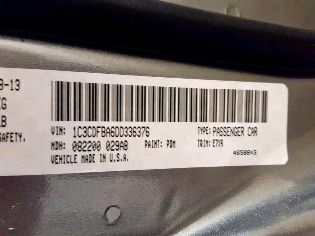 1C3CDFBA6DD336376 - 2013 DODGE DART SXT GRAY photo 10