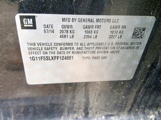 1G11F5SLXFF124881 - 2015 CHEVROLET MALIBU LTZ 黑色 照片 10