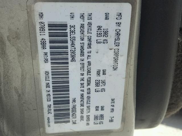 3C3EL55H4XT203046 - 1999 CHRYSLER SEBRING JX GRAY photo 10